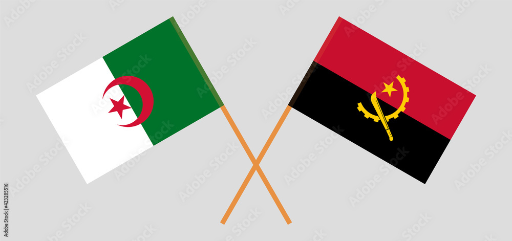 Crossed flags of Algeria and Angola. Official colors. Correct proportion Crossed flags of Algeria and Angola. Official colors. Correct proportion