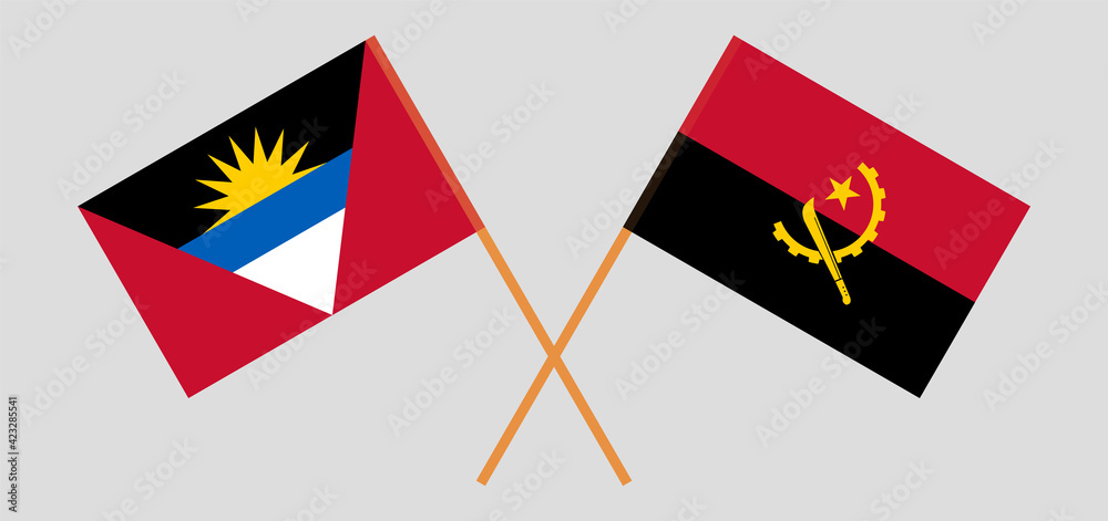 Crossed flags of Antigua and Barbuda and Angola. Official colors. Correct proportion Crossed flags of Antigua and Barbuda and Angola. Official colors. Correct proportion