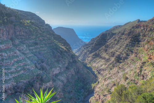 Aerial view of Barranco de Arure at La Gomera, Canary Islands, Spain photo