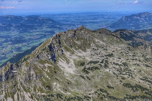 
Beautiful mountain panorama in the Allgäu, photographed from the summit of the Nebelhorn in Oberstdorf