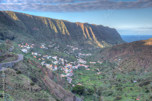 Aerial view of Hermingua at Vallehermoso municipality at La Gomera, Canary Islands, Spain photo