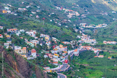 Aerial view of Hermingua at Vallehermoso municipality at La Gomera, Canary Islands, Spain photo