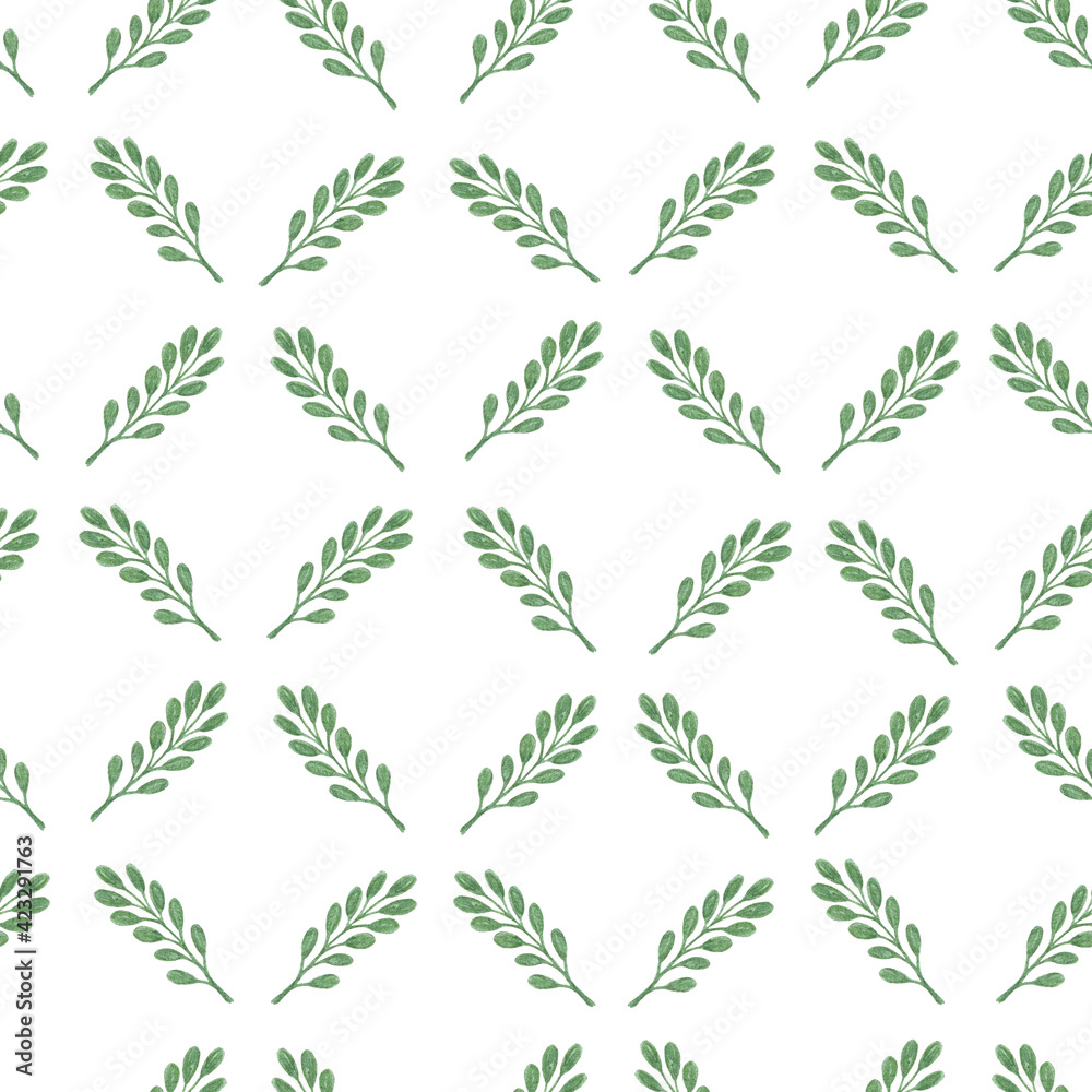 Green leaves in diagonal simple seamless pattern, natural repeat geometry ornament, watercolor illustration for textile, gift paper, eco-friendly holiday decor Green leaves in diagonal simple seamless pattern, natural repeat geometry ornament, watercolor illustration for textile, gift paper, eco-friendly holiday decor