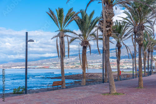 Seaside promenade at Playa de las Americas, Tenerife, Canary Islands, Spain photo