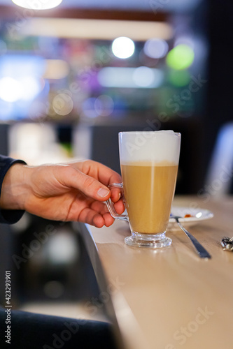macchiato coffee in glass at cafe