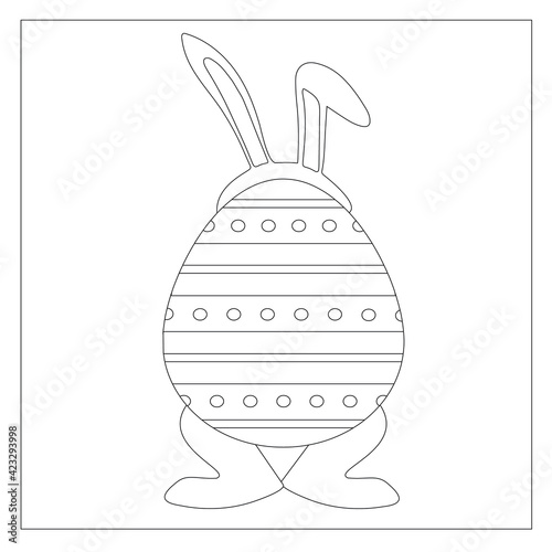 Easter Bunny Coloring Page! Easter Egg Coloring Page, Easter Bunny Rabbit Cartoon Character with Easter Egg.