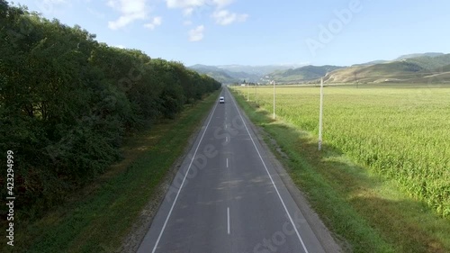 car road mountain field wheat