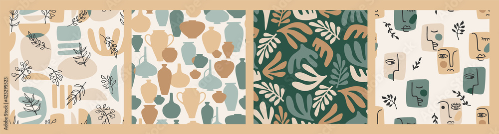 Set of contemporary art seamless patterns. Line art. Modern design for paper, cover, fabric, interior decor and other Set of contemporary art seamless patterns. Line art. Modern design for paper, cover, fabric, interior decor and other