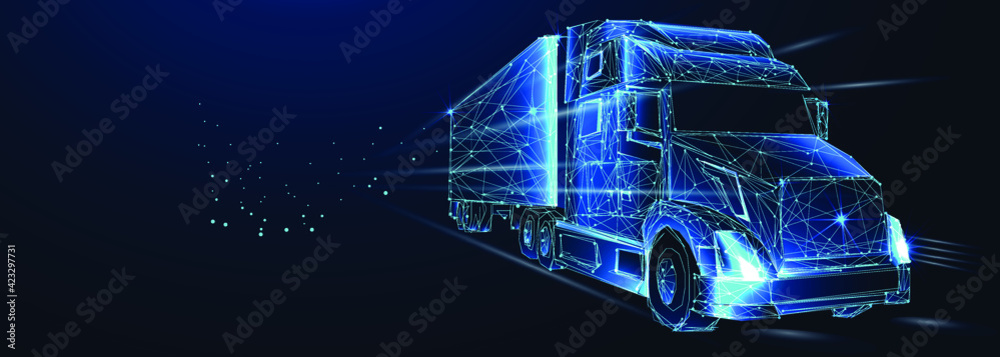 Tractor truck. Abstract vector 3d heavy lorry van. Highway road ...