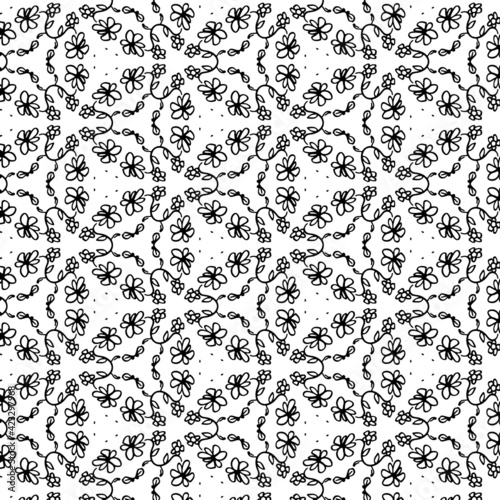 Black and white pattern. Flora. Semina and flowers. Abstraction. Vector.