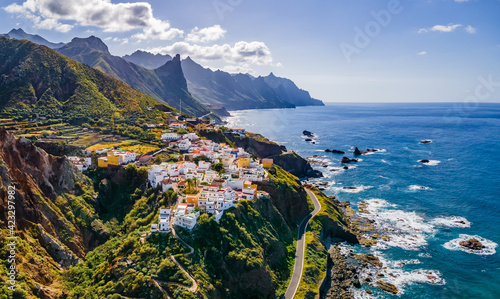 Fotografiet Landscape with coastal village at Tenerife, Canary Islands, Spain