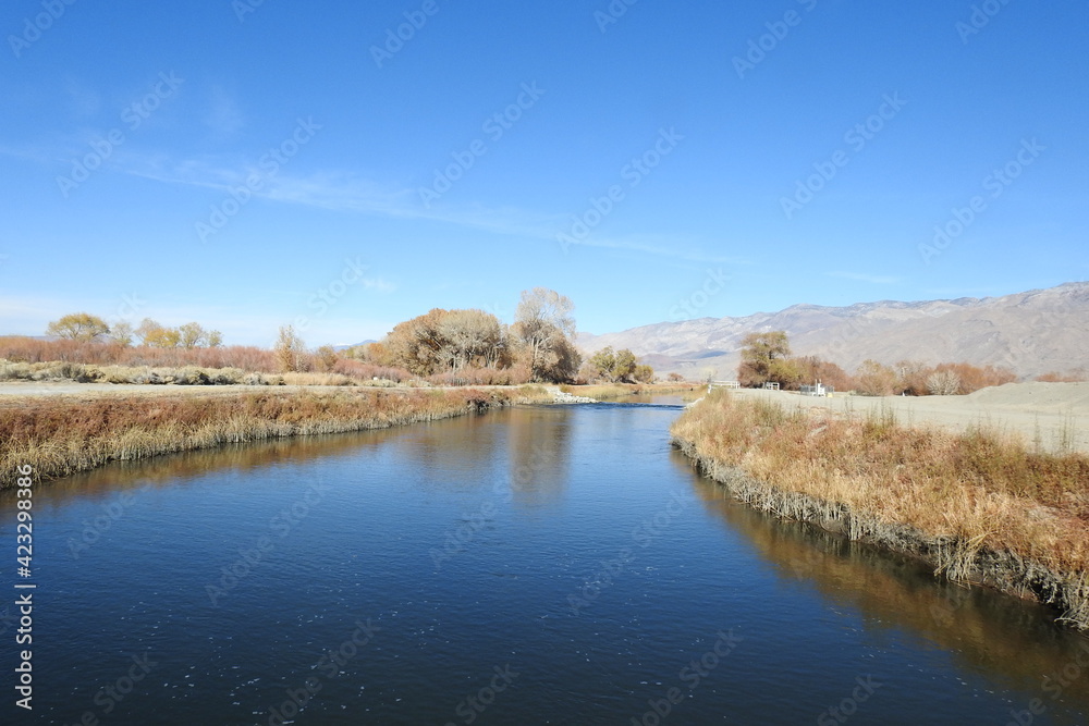 The beautiful scenery of the Owens River in the Owens Valley, Inyo County, California. The beautiful scenery of the Owens River in the Owens Valley, Inyo County, California.