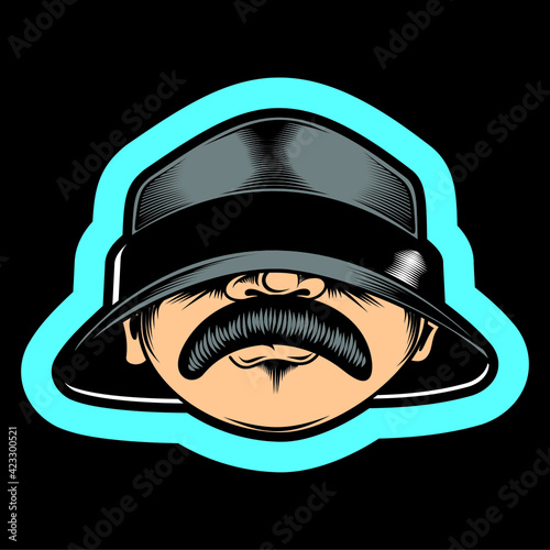 Face cholo malandro street neighborhood with hat - vector art illustration