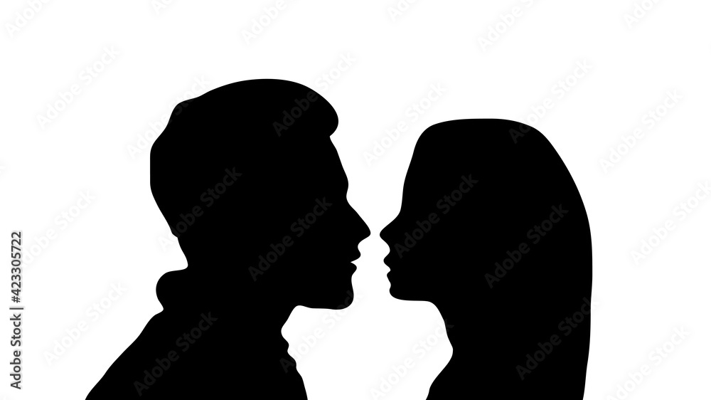 Woman and man profile silhouette isolated on white background