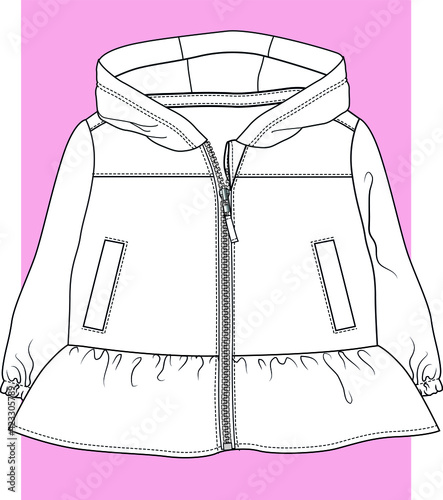 Hooded Raincoat design for baby. 
Baby Windcheater vector flat sketch. You can use it as a design template.