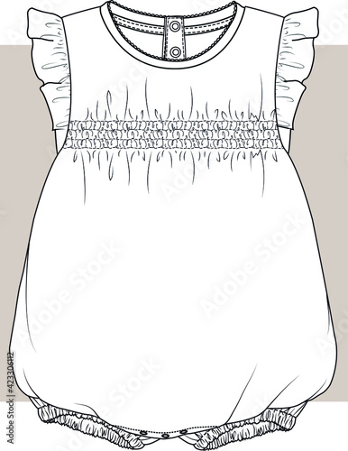 Baby Dress design template vector flat sketch. Baby clothes design template. Baby girl clothing vector drawing