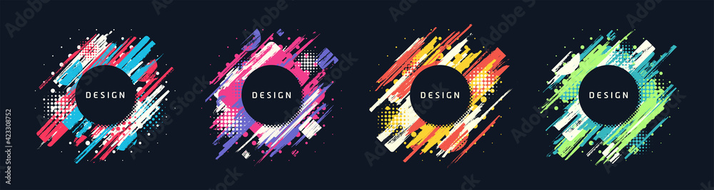 Paint brush promotion template designs, colorful geometric sale banners. Vector set - obrazy, fototapety, plakaty 