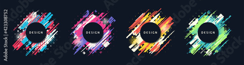 Paint brush promotion template designs, colorful geometric sale banners. Vector set photo
