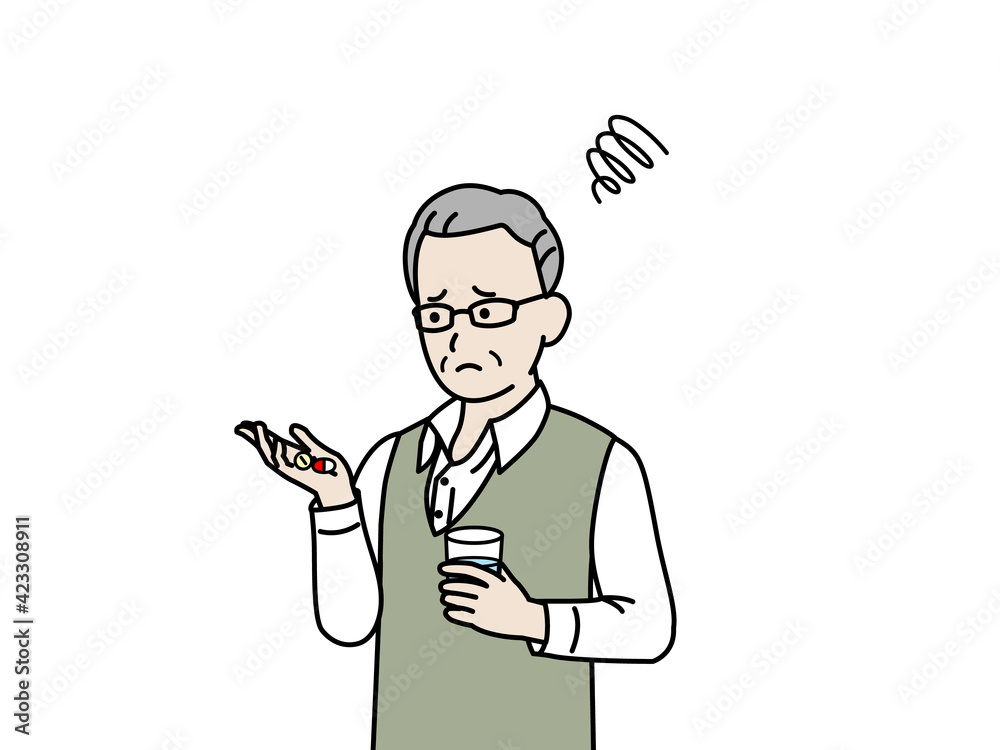錠剤 サプリ 薬が飲めない 年配の男性 シニア 高齢者 困る 不安 悩む イラスト素材 Stock Vektorgrafik Adobe Stock