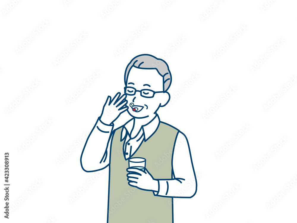 錠剤 サプリ 薬を飲む 年配の男性 シニア 高齢者 健康 イラスト素材 Stock Vector Adobe Stock
