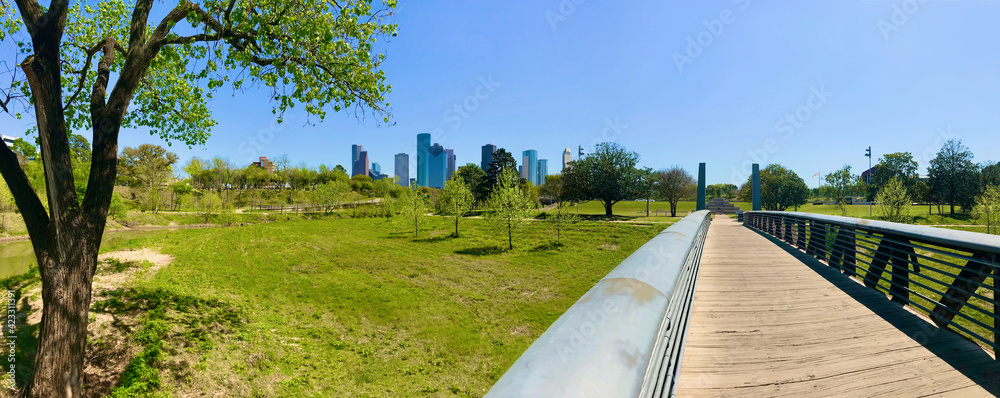 Downtown Houston buildings as seen from Memorial Park