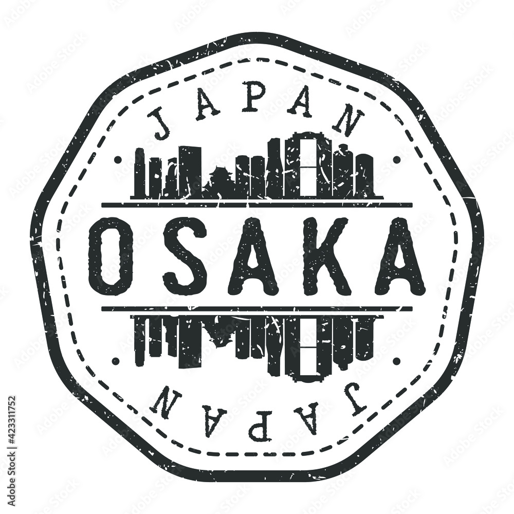 Osaka, Japan Stamp Skyline Postmark. Silhouette Postal Passport. City Round Vector Icon. Vintage Postage Design.