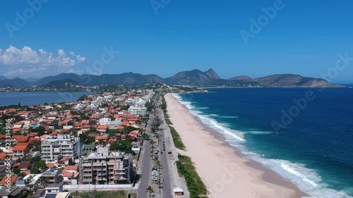 Aerial view of Piratininga beach in Niterói, Rio de Janeiro. Sunny day. Drone take