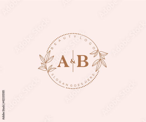 initial AB letters Beautiful floral feminine editable premade monoline logo suitable for spa salon skin hair beauty boutique and cosmetic company.