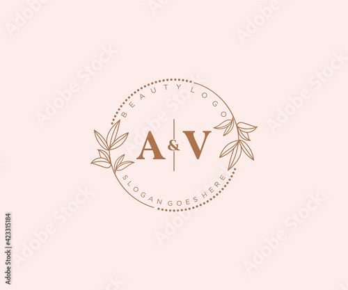 initial AV letters Beautiful floral feminine editable premade monoline logo suitable for spa salon skin hair beauty boutique and cosmetic company.