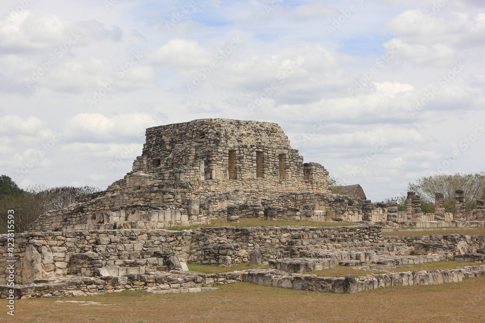 Ruins of the ancient Mayan city at Mayapan in Mexico. Mayapan was the political and cultural capital of the Maya in the Yucatán Peninsula during the Late Post-Classic period (1220s to 1440s).