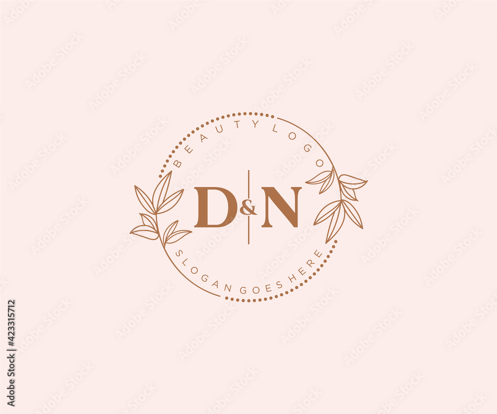 initial DN letters Beautiful floral feminine editable premade monoline ...