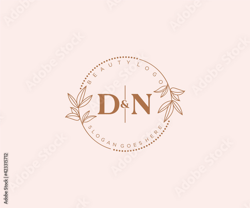 initial DN letters Beautiful floral feminine editable premade monoline logo suitable for spa salon skin hair beauty boutique and cosmetic company.