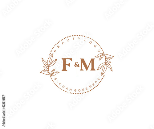 initial FM letters Beautiful floral feminine editable premade monoline logo suitable for spa salon skin hair beauty boutique and cosmetic company.