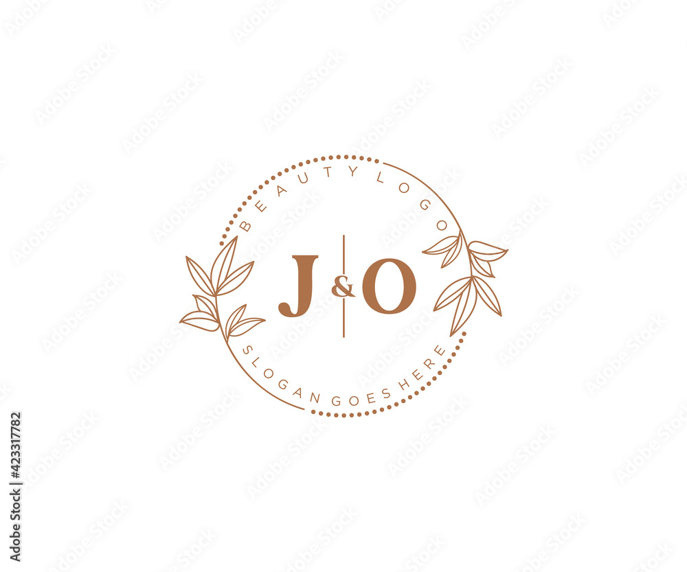initial JO letters Beautiful floral feminine editable premade monoline ...