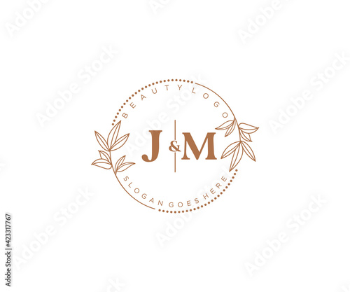initial JM letters Beautiful floral feminine editable premade monoline logo suitable for spa salon skin hair beauty boutique and cosmetic company.