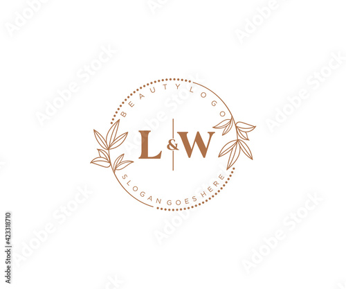 initial LW letters Beautiful floral feminine editable premade monoline logo suitable for spa salon skin hair beauty boutique and cosmetic company.