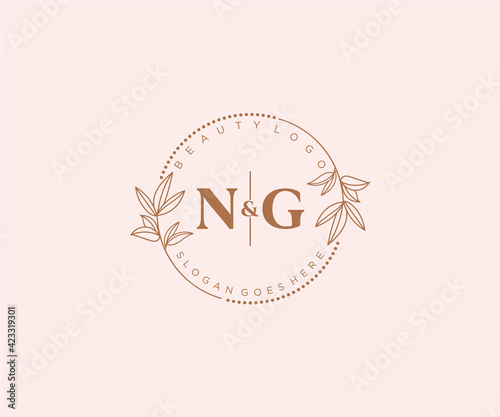 initial NG letters Beautiful floral feminine editable premade monoline logo suitable for spa salon skin hair beauty boutique and cosmetic company.