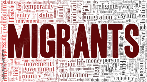 Migrants vector illustration word cloud isolated on a white background.