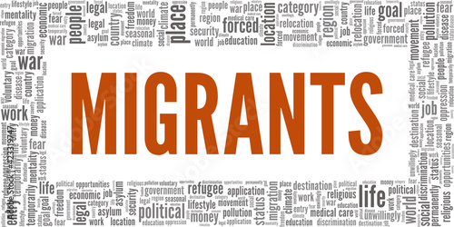 Migrants vector illustration word cloud isolated on a white background.