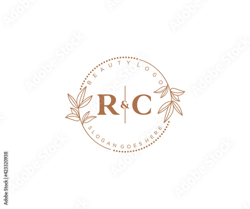 initial RC letters Beautiful floral feminine editable premade monoline logo suitable for spa salon skin hair beauty boutique and cosmetic company.