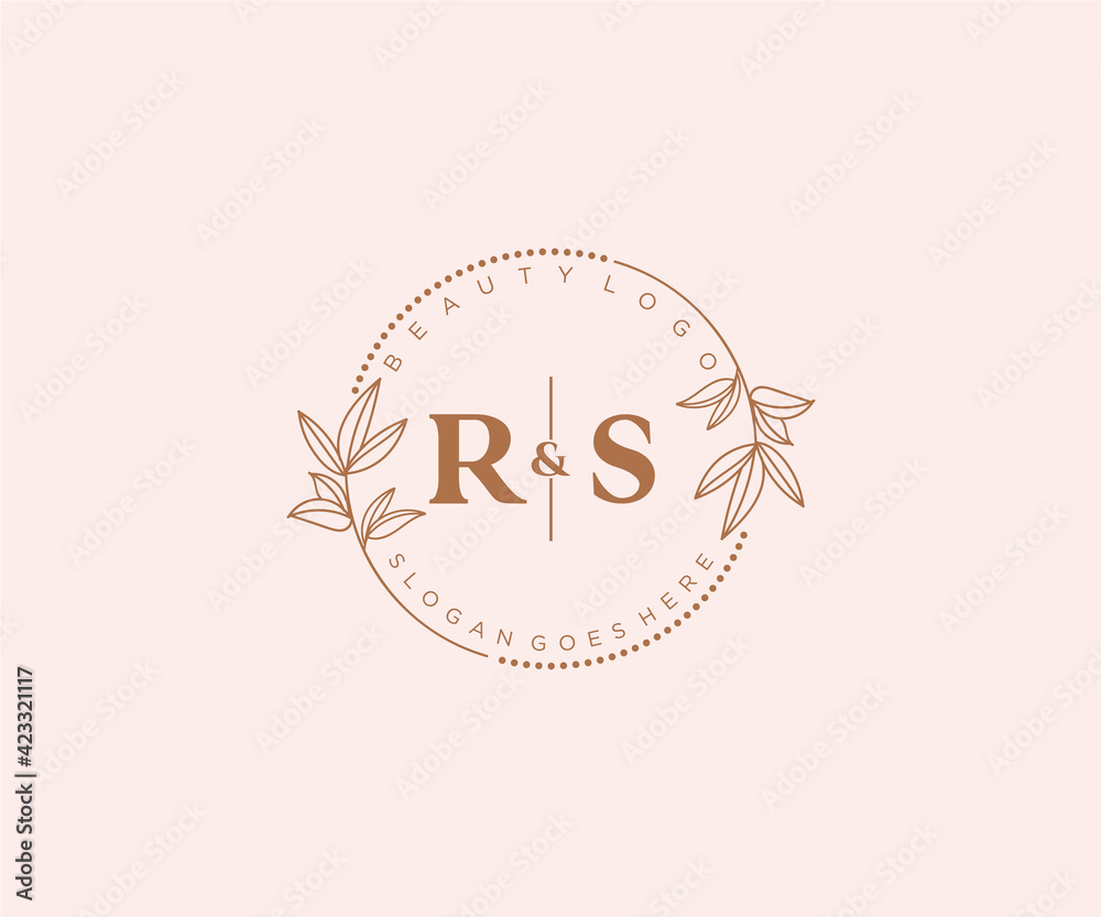 initial RS letters Beautiful floral feminine editable premade monoline ...