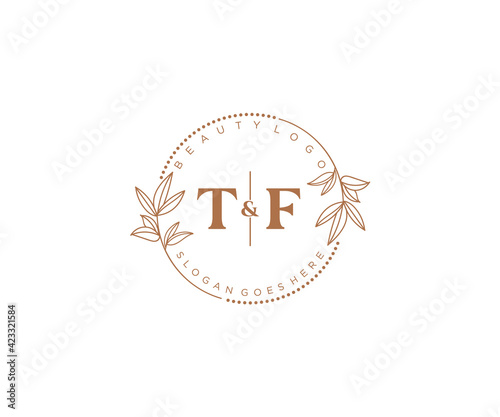 initial TF letters Beautiful floral feminine editable premade monoline logo suitable for spa salon skin hair beauty boutique and cosmetic company.