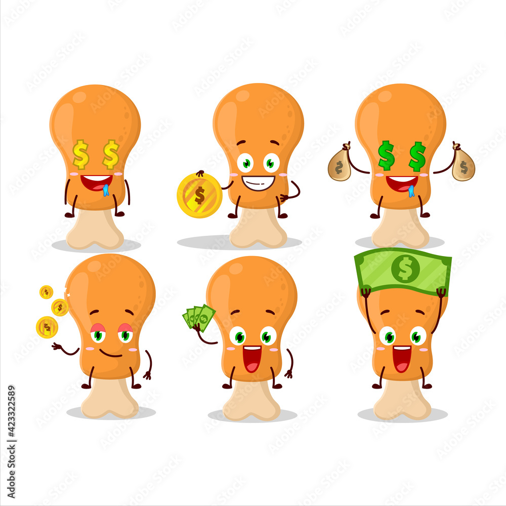 Chicken thight cartoon character with cute emoticon bring money Chicken thight cartoon character with cute emoticon bring money