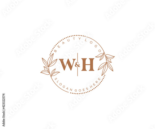 initial WH letters Beautiful floral feminine editable premade monoline logo suitable for spa salon skin hair beauty boutique and cosmetic company.