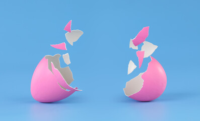 Pink Easter egg broken into pieces and cracked open with space for product placement.
