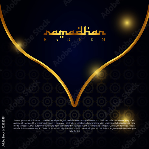 ramadhan kareem background template with golden ornament and glowing lights