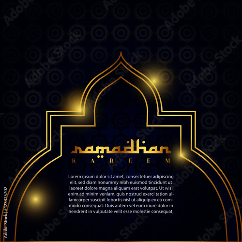 ramadhan kareem background template with golden ornament and glowing lights