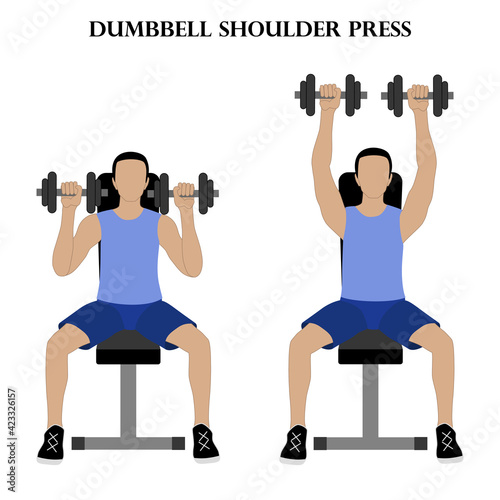 Dumbbell shoulder press exercise strength workout vector illustration