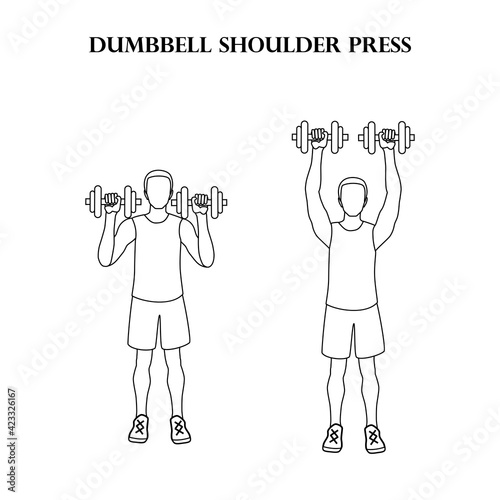 Dumbbell shoulder press workout exercise vector illustration outline