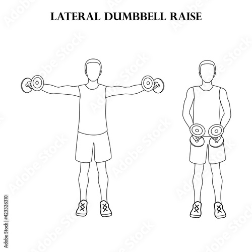 Lateral dumbbell raise workout exercise vector illustration outline